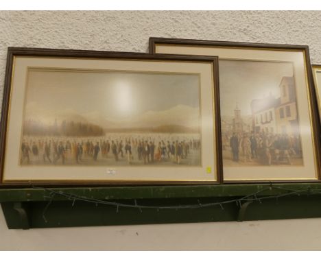 Two prints by Joseph Brown "Skaters on Derwentwater" 93 cm x 60 cm and "Keswick Main Street" 80 cm x 68 cm