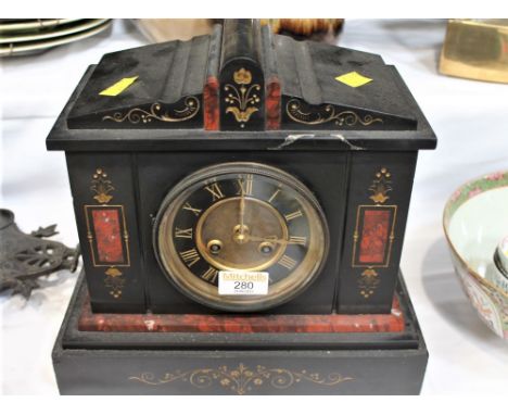 Black and red slate mantle clock