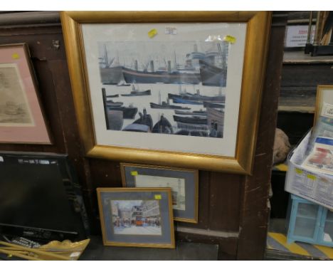 Three Lowry prints, largest "South Shields" 63 x 53 cm