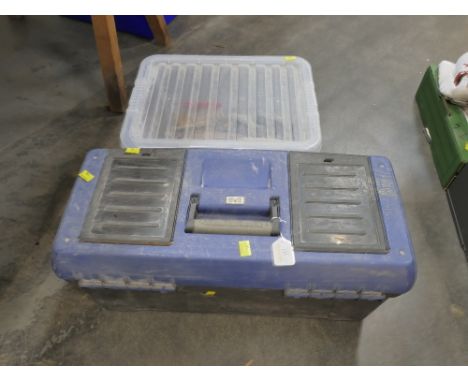 Toolbox and plastic tub of tools