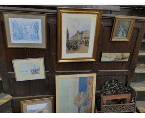 Seven pictures and prints, Trongate by C.J. Lauder etc