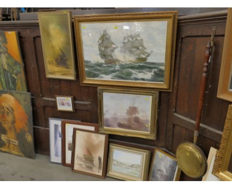 Nine pictures and prints of maritime interest, largest 90 x 66 cm