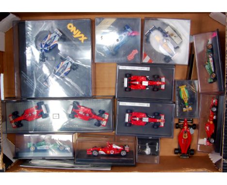 2 trays of various mixed scale Formula 1, WRC and Racing related diecast and accessory group, manufacturers to include Minich