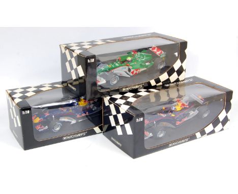 Minichamps and Hot Wheels by Mattel, 1/18th scale F1 Racing Car group, 6 boxed as issued examples, to include Minichamps Jagu