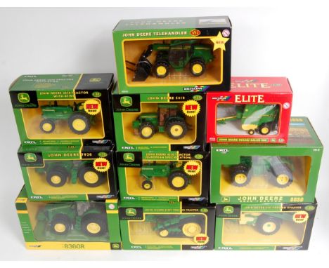 Britains and ERTL 1/32nd scale John Deere Tractor, Plant and Farming Implement group, 10 boxed examples, to include No.42073 