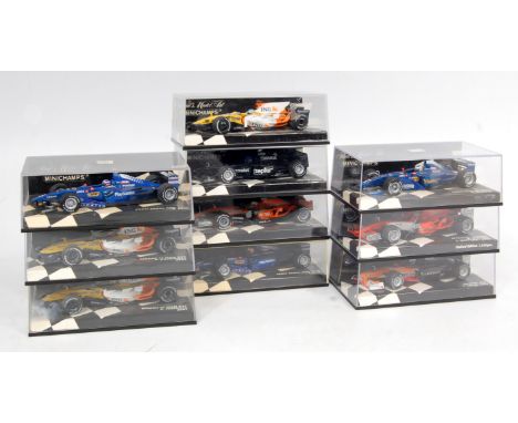 Minichamps 1/43rd scale Formula 1 racing car group, 10 boxed examples, Arrows, Prost, Renault and Spyker included, specific e