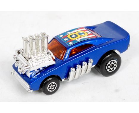 Matchbox Superfast Pre Production Model No.48 Pi-Eyed Piper, dark metallic blue body with amber glazing, chrome exhaust and e