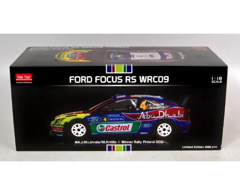 Sun Star 1/18th scale boxed as issued Ford RS WRC 2009 Racing Car, No.4 Winner Rally Finland 2010 "J.M.Latvala and M.Anttila"