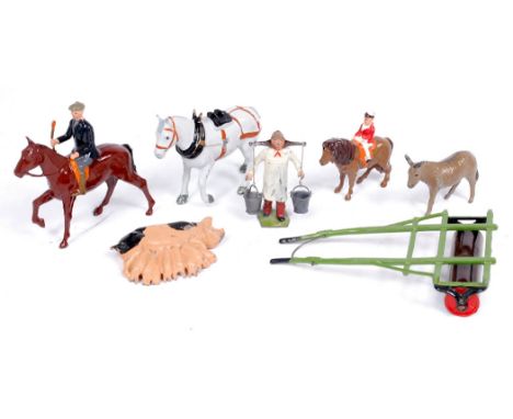 Britains Farm Series Loose Figure, Animal and Farming Implement Group, to include 8F Horse Drawn Roller (VG), No.746 Berkshir