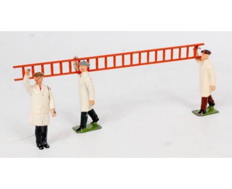 Britains Set 1495, Painters and Ladder Set, 1954-59, comprising of 2 x Painters carrying Ladder, one in green trousers with g