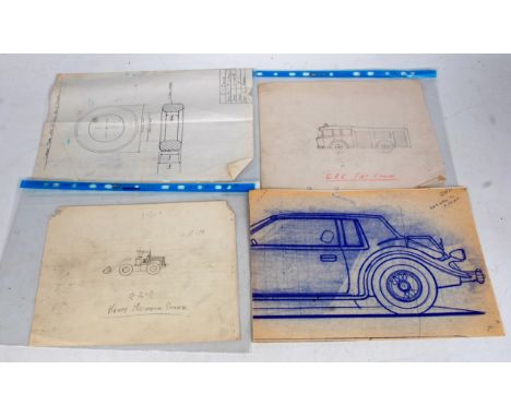 16 pages of various drawings, photocopies and hand written ideas and designs for Matchbox Lesney between 1967-1980, various s