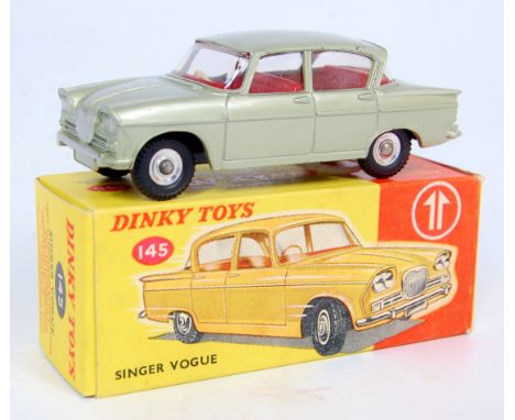 Dinky Toys, 145 Singer Vogue, light metallic green body with red interior, silver detailed grille with spun hubs and black ty