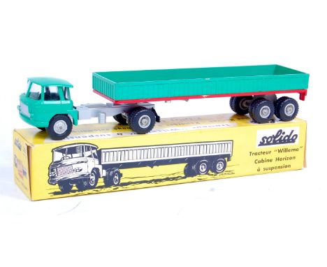 Solido No.302 Willeme Tractor and Semi-Trailer, comprising of green cab and silver chassis, with red and green trailer, with 