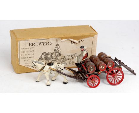 Taylor & Barrett Horse drawn Brewers Dray, Set 177, comprising of Brown, Gold and Red Cart, with Red spoked wheels, white hor