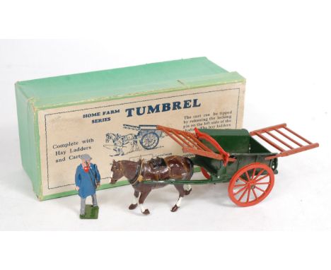 Britains Farm Series, Set 4F - Tumbrel Cart, early Post War Version, comprising of Brown Horse, dark green cart with red spok