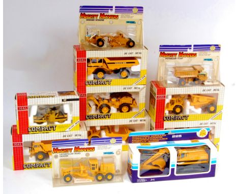 Joal and ERTL mixed scale boxed or packaged construction diecast vehicle group, 11 examples, specific examples include Joal C