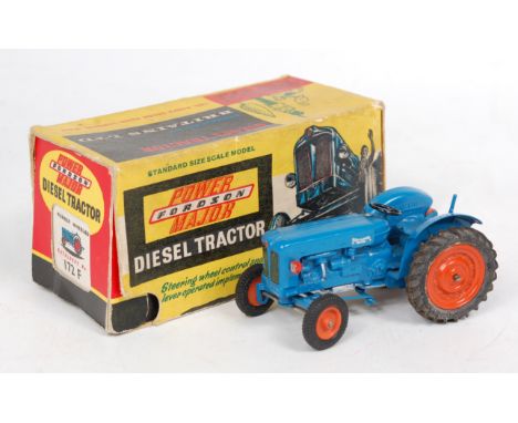 Britains Farm Series 172F, Fordson Super Major Diesel Tractor, comprising of blue tractor with orange hubs and black rubber t
