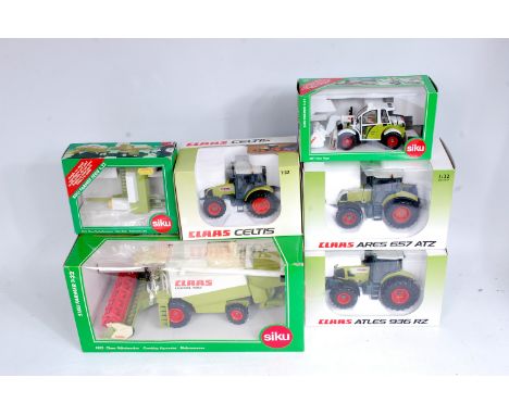 Siku and Universal Hobbies (UH) 1/32nd scale Claas Tractor, Farming Implement and Combine Harvester group, 6 boxed as issued 