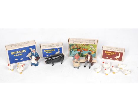 Britains Farm Series Duck Egg/Picture Pack Group, 4 boxed examples to include No.5025 1 Berkshire Pig, 2 end flaps missing (V