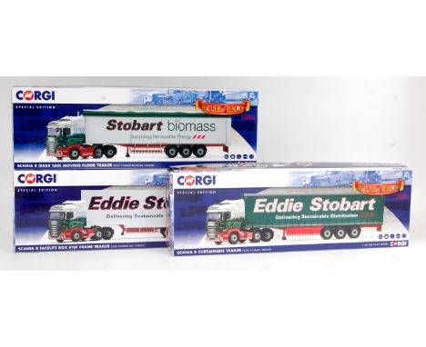 Corgi Hauliers of Renown 1/50th scale "Eddie Stobart" diecast vehicle group, to include CC13754 Scania R Facelift Box Step Fr