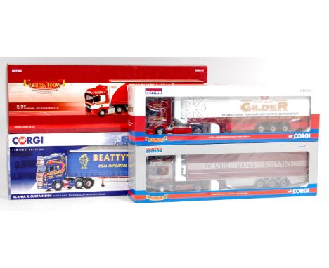 Corgi Hauliers of Renown 1/50th scale diecast group, 4 boxed examples to include CC13755 "Beatty's Fuels" Scania R Curtainsid