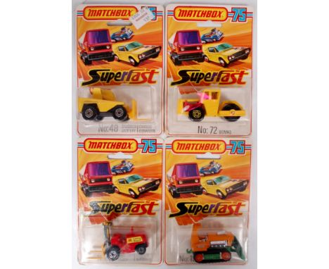 Matchbox Superfast carded diecast group, 4 examples all sealed to cards, to include No.15 Fork Lift Truck (M-BVG), No.72 Boma