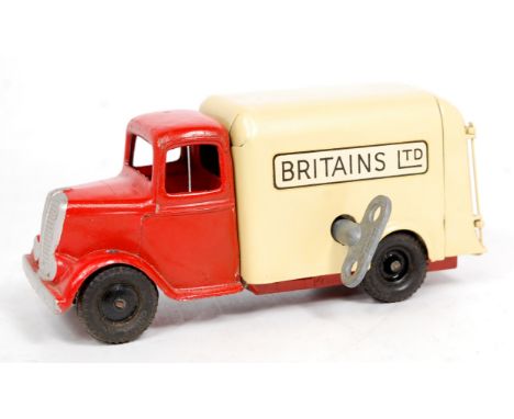 Britains 2045, Clockwork Delivery Van, red cab and chassis, with cream back, with "Britains Ltd" transfers to sides, black hu
