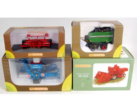 Universal Hobbies 1/32nd tractor and farming implement group, 10 boxed examples, to include Massey Ferguson MF830 Combine Har