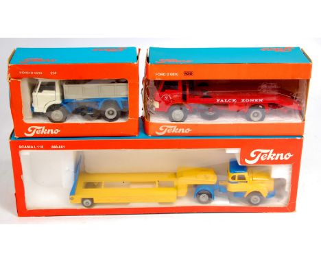 Tekno Boxed Commercial Vehicle Group, 3 boxed examples to include No.861 Scania L110 Low Loader only, finished in yellow and 