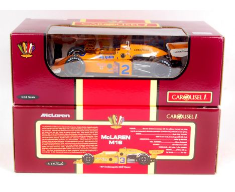 Carousel 1, 1/18th scale Indianapolis 500 Winner Group, 2 boxed as issued examples to include No.4801 Mclaren M16 1974 Indy 5