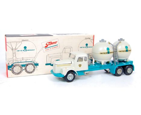 Tekno No.453 Scania Cement Transport Lorry, grey cab with blue chassis, with metal ladder, "Interconsult" Decals to sides, Ce