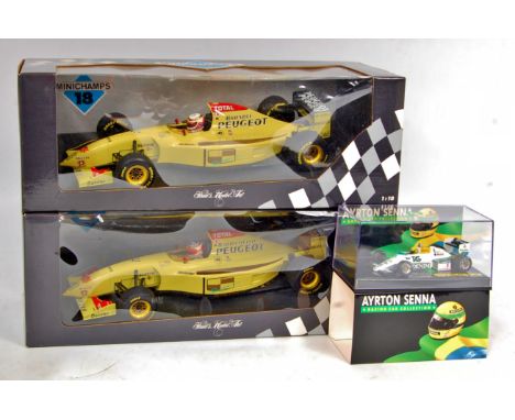 Minichamps 1/18th and 1/43rd scale diecast group, 3 examples to include 1/18th Jordan Peugeot 1996 R.Barichello, 1/18th Jorda