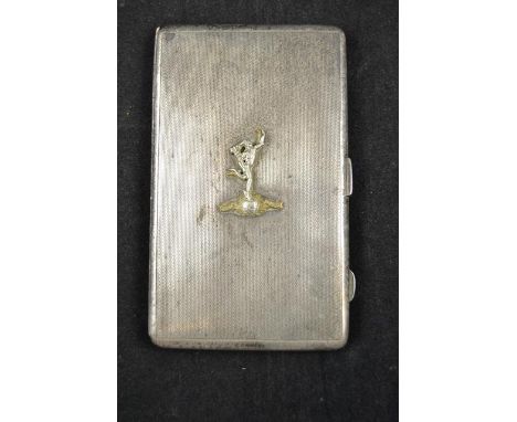 A Royal Corps of Signals engine turned silver cigarette case, Birmingham 1920, maker Inman Manufacturing Co. - approx weight 
