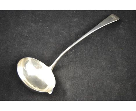 A late Georgian monogrammed ladle, London 1800, maker William Eley & William Fearn, lip probably formed later - approx weight
