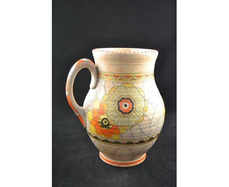 A Charlotte Rhead Rhodian pattern baluster jug, tube lined decoration, printed mark with signature to base - H26cm