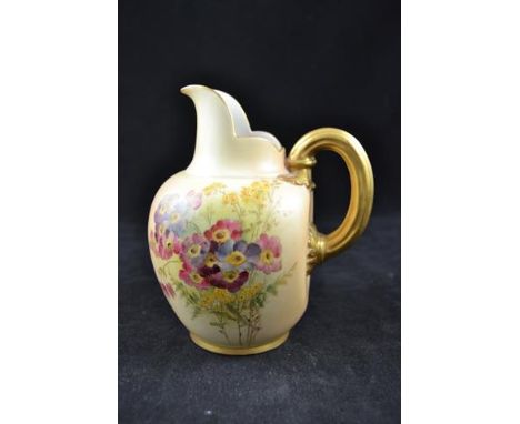 A Royal Worcester blush ivory jug in aesthetic style with floral decoration, date mark for 1908 - H16cm