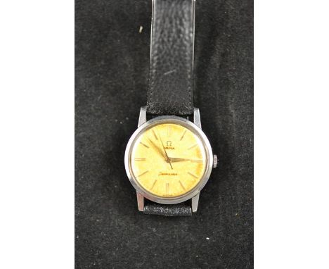 An Omega Seamaster gentleman's wristwatch, stainless steel case, dial discoloured, leather strap with Omega claspCONDITION RE