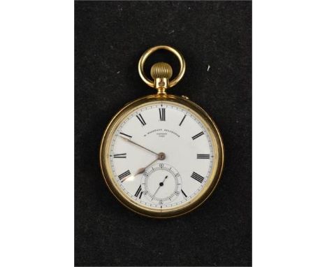A late Victorian 18ct gold cased open face stem wind pocket watch, subsidiary seconds dial, inscribed W Wagstaff, Islington, 