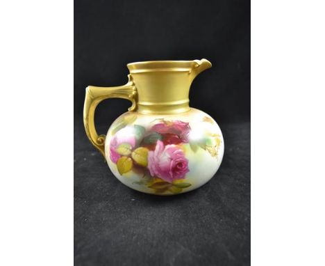 A Royal Worcester blush ivory baluster jug decorated with roses by Kitty Blake, date mark for 1908 - H15cm