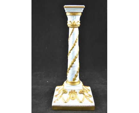 A late 20th century Royal Worcester classical style candlestick with gilt spiral decoration, green mark to base - H28cmCONDIT