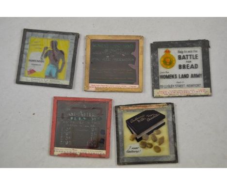 Twelve coloured lantern slides - advertisingCONDITION REPORTslightly worn but uncracked