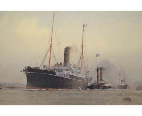 Martyn Mackrill - The P&O Freighter Japan with the Watkins paddle tug Iona off Gravesend 1898 - 26x67cm limited edition print