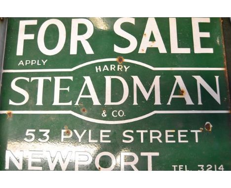 Two Harry Steadman and Co green enamel estate agency 'For Sale' signs, double sided, with return for wall mounting - 38 x 51c
