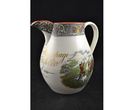 A named and dated Crimean War jug, named in gilt for George Humpage 1st Battn Rifle Bde July 31st 1839, printed and painted v