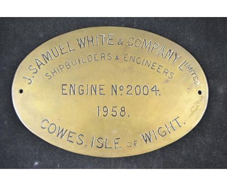 A J. Samuel White & Company Limited brass oval engine plate no.2004, dated 1958 - W22.5cm