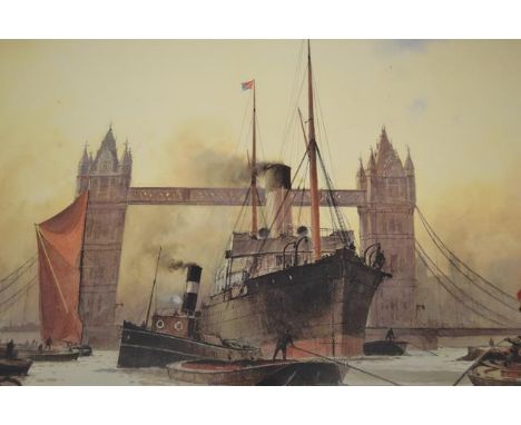 Martyn Mackrill - Shipping in the Poole of London below Tower Bridge, 1908 - 42x63cm limited edition print, framed and glazed