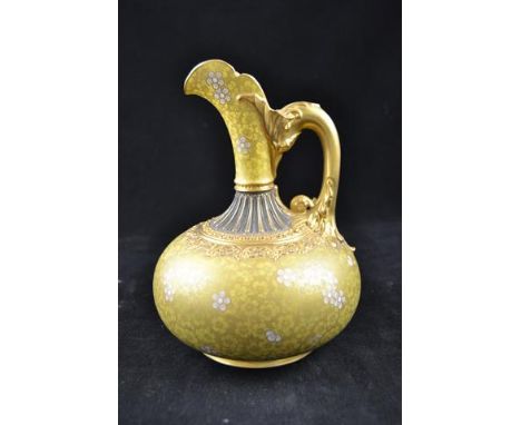 A Royal Worcester jug with allover yellow ground floral decoration and gilt embellishment, Rd no.43555 - H19.5cm