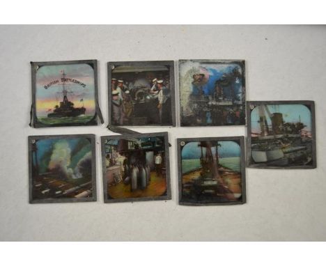 Eight coloured lantern slides - The Conquest of the Air, together with seven lantern slides - British BattleshipsCONDITION RE