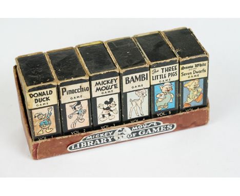 Mid century ' Mickey Mouse Library of Games ' comprising six boxed playing card games including Donald Duck, Pinnocchio, Mick