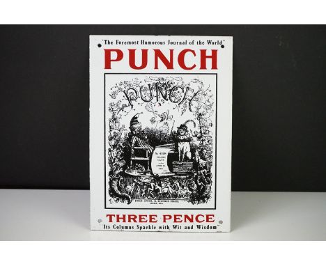 Enamel ' Punch ' Advertising Sign showing the front cover of Punch Magazine No. 4068 June 25 1919, 25cm x 18cm 